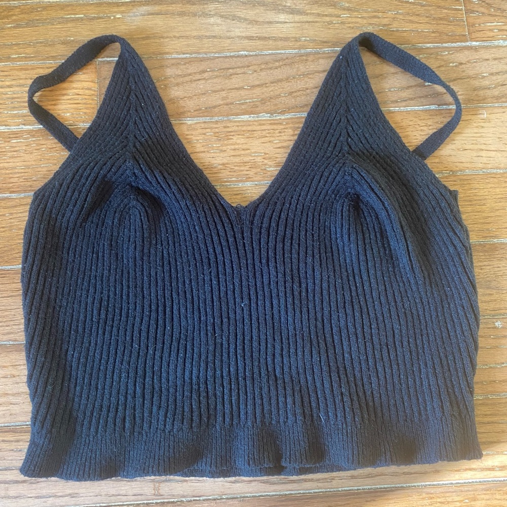Black Ribbed Sleeveless Crop Tank Top